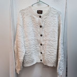 Alps white button up sweater, medium